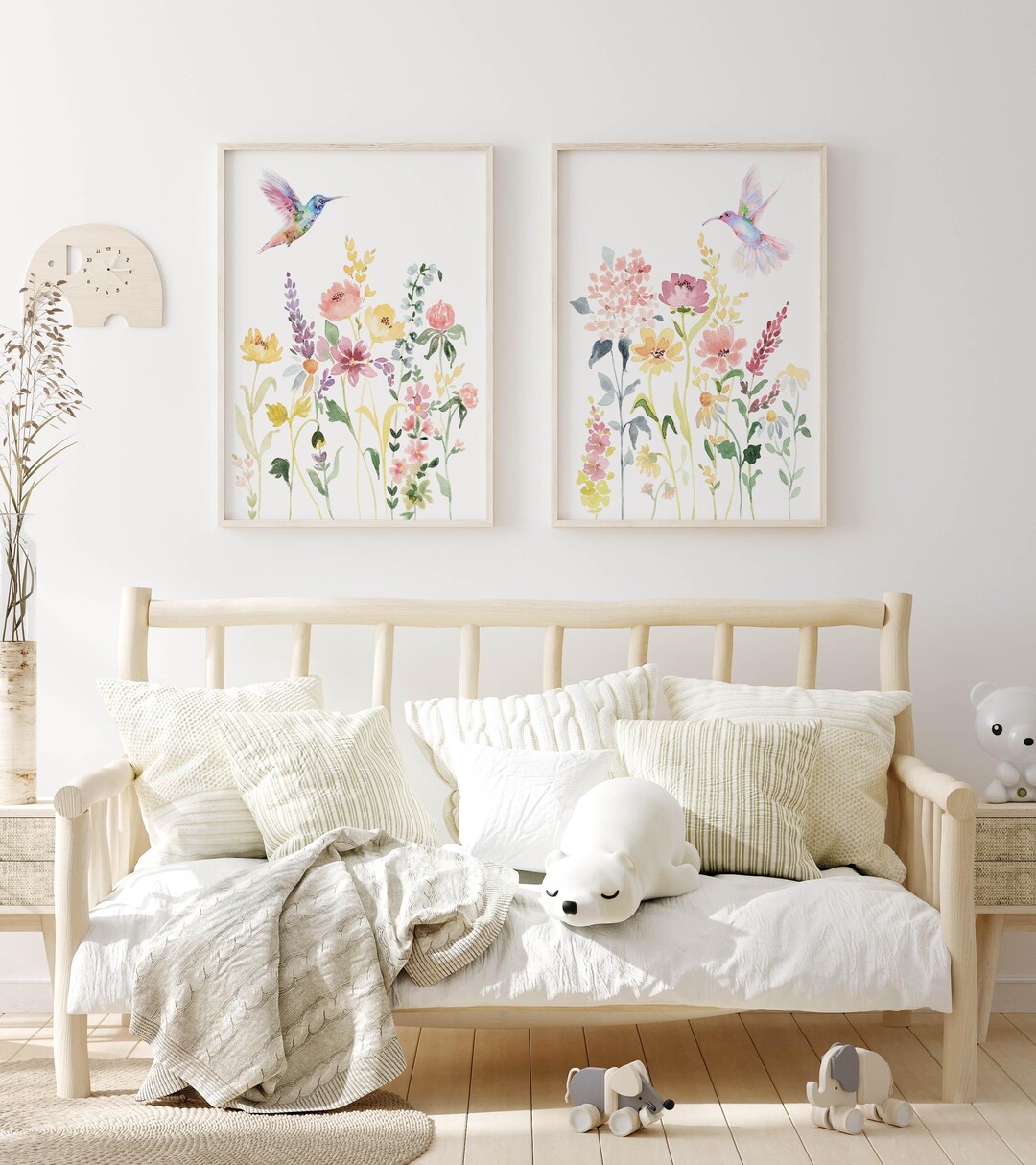 Hummingbird Watercolor Print Set: Floral Girl Nursery Decor ...