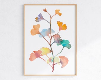 Ginkgo Leaf Watercolor Print: Colorful Botanical Wall Art (Digital Download)