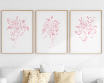 Blush Pink Floral Watercolor Print Set: Delicate Flower Art (Digital Download)