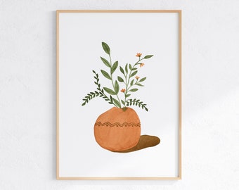 Boho Botanical Print, Abstract Plant In Pot Poster, Digital Download Wall Art