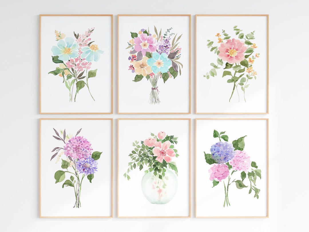 Floral Watercolor Gallery Wall Art Set of 6, Wildflower Prints, Digital Download Etsy