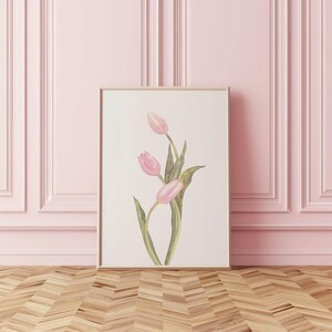 Juego de 4 impresiones de tulipanes rosa pastel, galería floral minimalista de pared, decoración botánica sencilla imagen 5