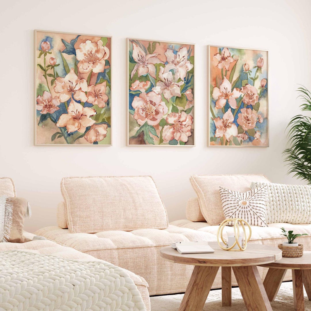 Green Abstract Floral Art Prints Set: Botanical Watercolor Wall Decor ...