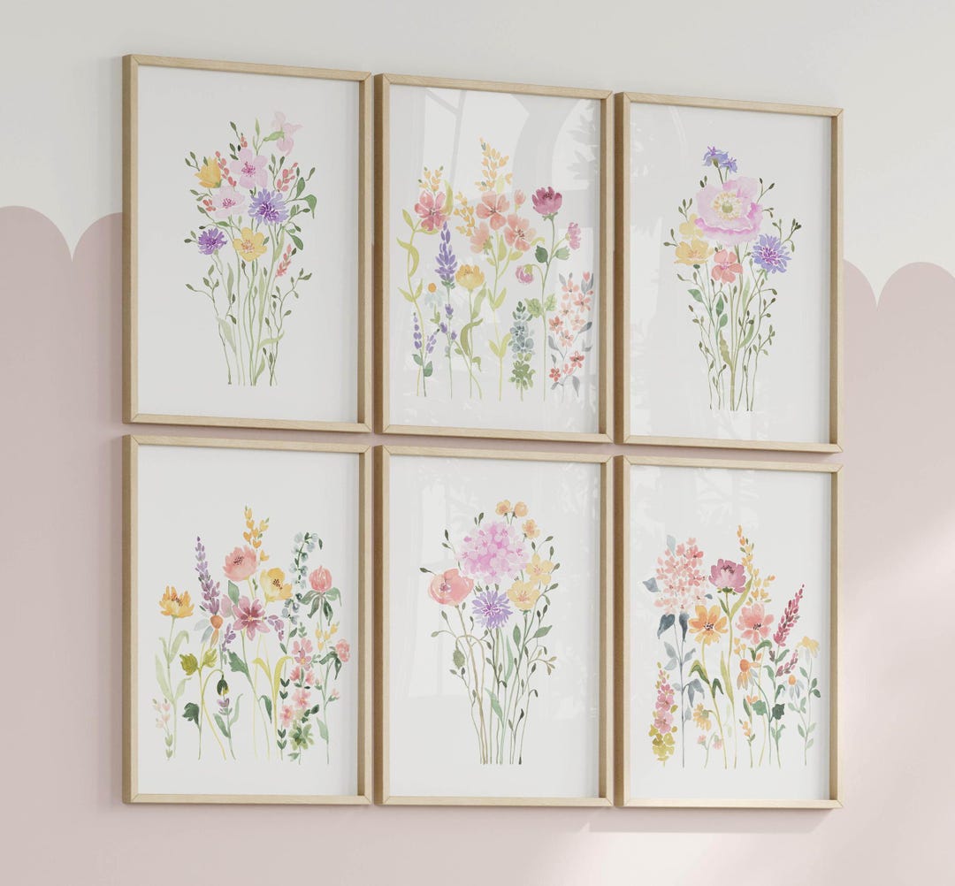 Wildflower Watercolor Prints Set: Colorful Floral Nursery Art (digital ...