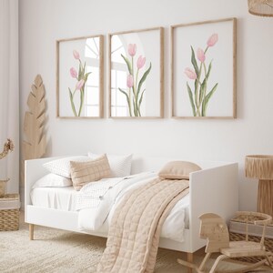 Tulips Wall Art Set of 3 Watercolor Prints Simple Floral Posters ...