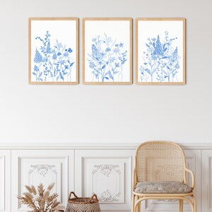Blue Wildflowers Printable Wall Art Set of 3 Pastel Blue - Etsy