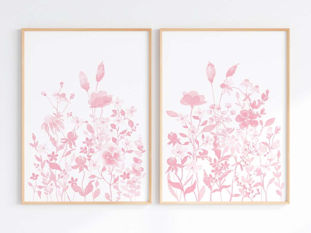 Light Pink Flower Wall Art Set of 2 Blush Pink Floral Prints Etsy