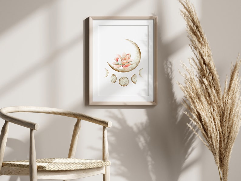 Boho Moon Lotus Art Print: Mystical Zen Decor (digital Download) - Etsy