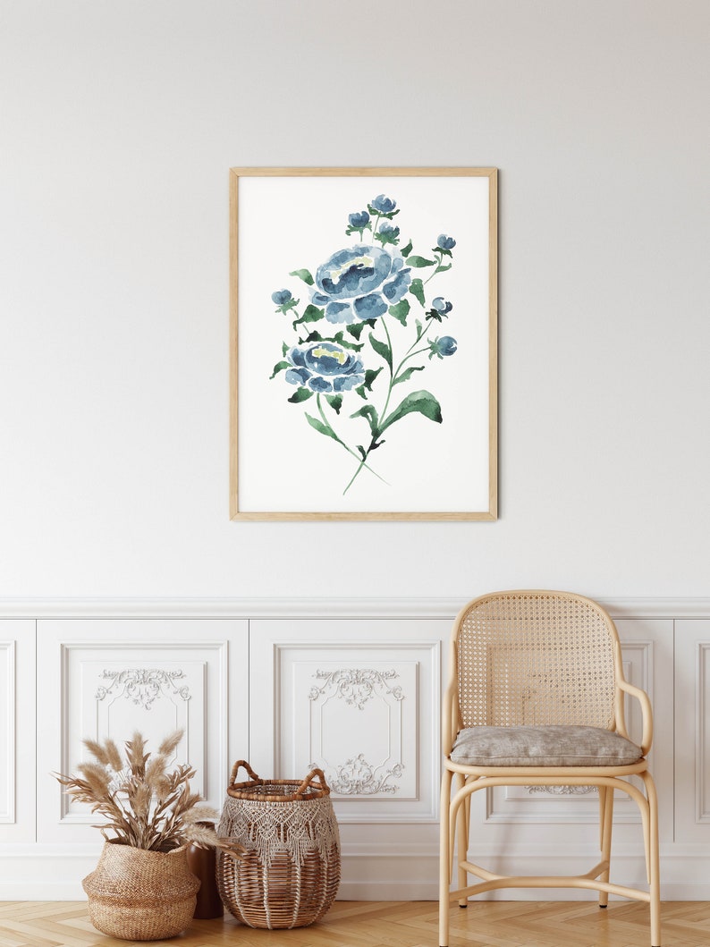 Navy Blue Peony Print Set Flower Wall Decor Living Room Wall Etsy