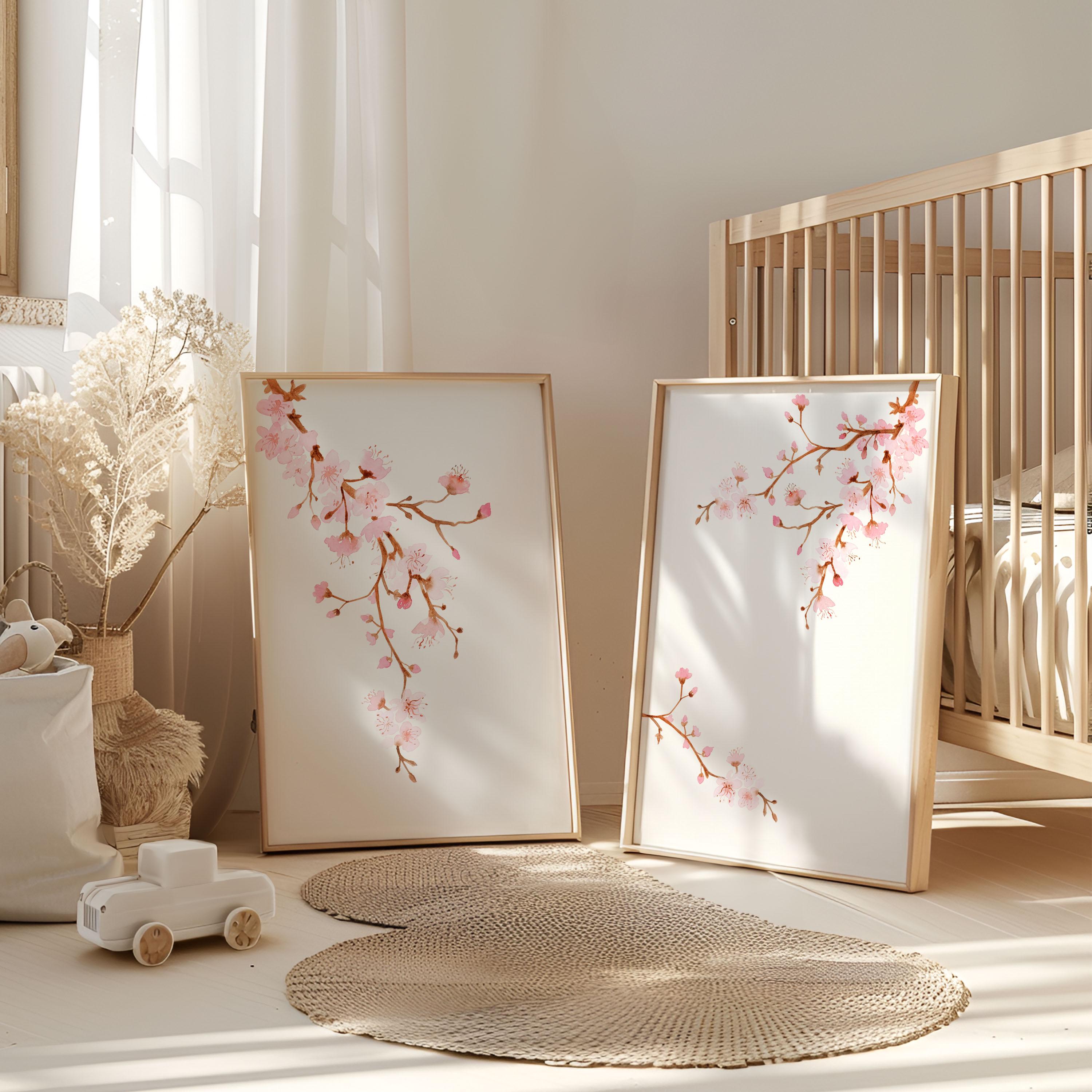 Cherry Blossom Watercolor Print Set: Light Pink Floral Wall Art ...