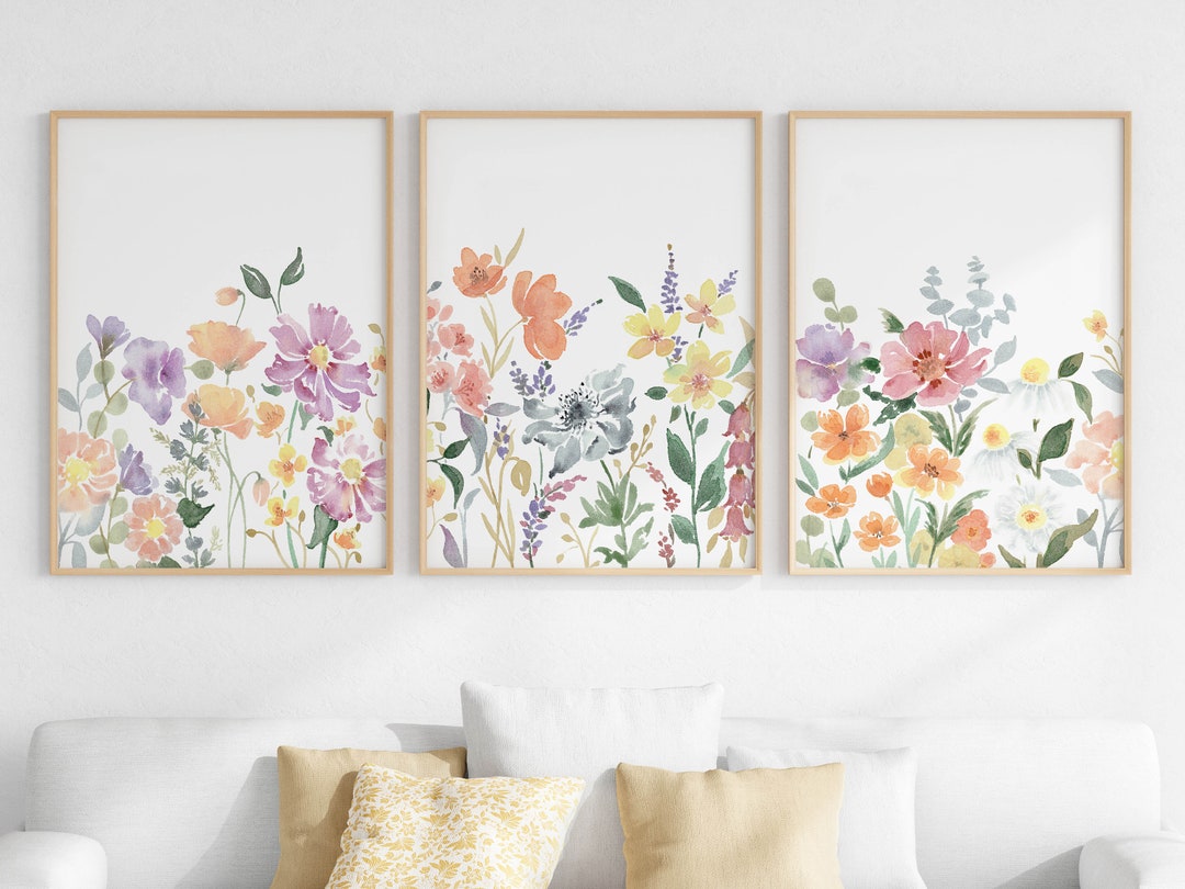 Wildflower Watercolor Print Set of 3, Floral Wall Art Printable ...
