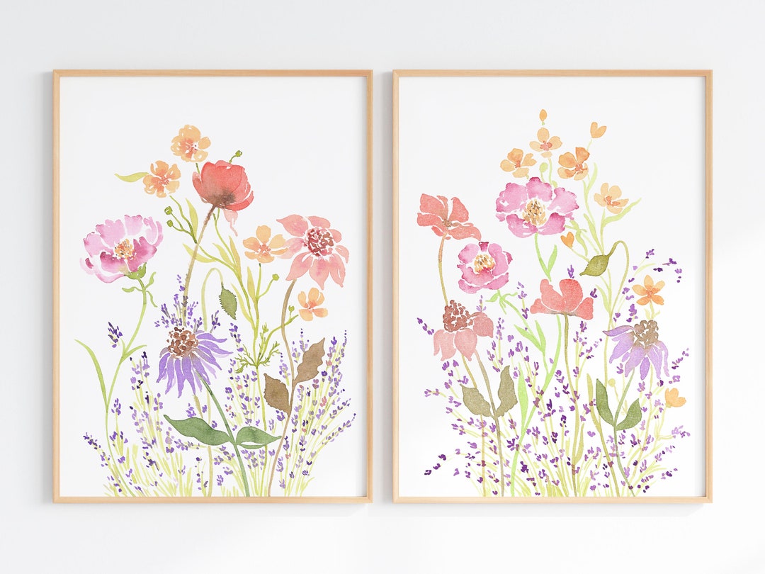 Wildflower Watercolor Print Set: Colorful Floral Wall Art (digital ...