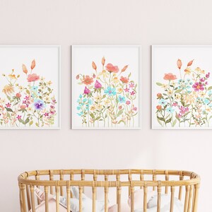 Colorful Floral Watercolor Print Set of 3, Wildflower Wall Art ...