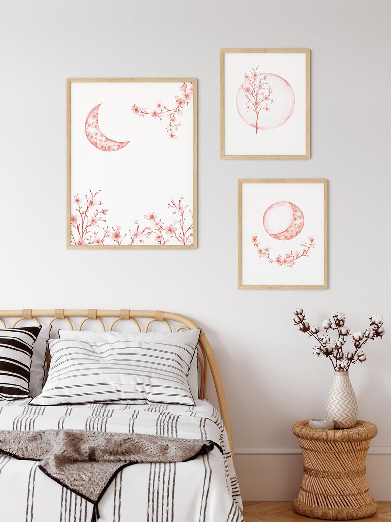 Boho Moon Wall Decor Celestial Watercolor Boho Nursery Etsy