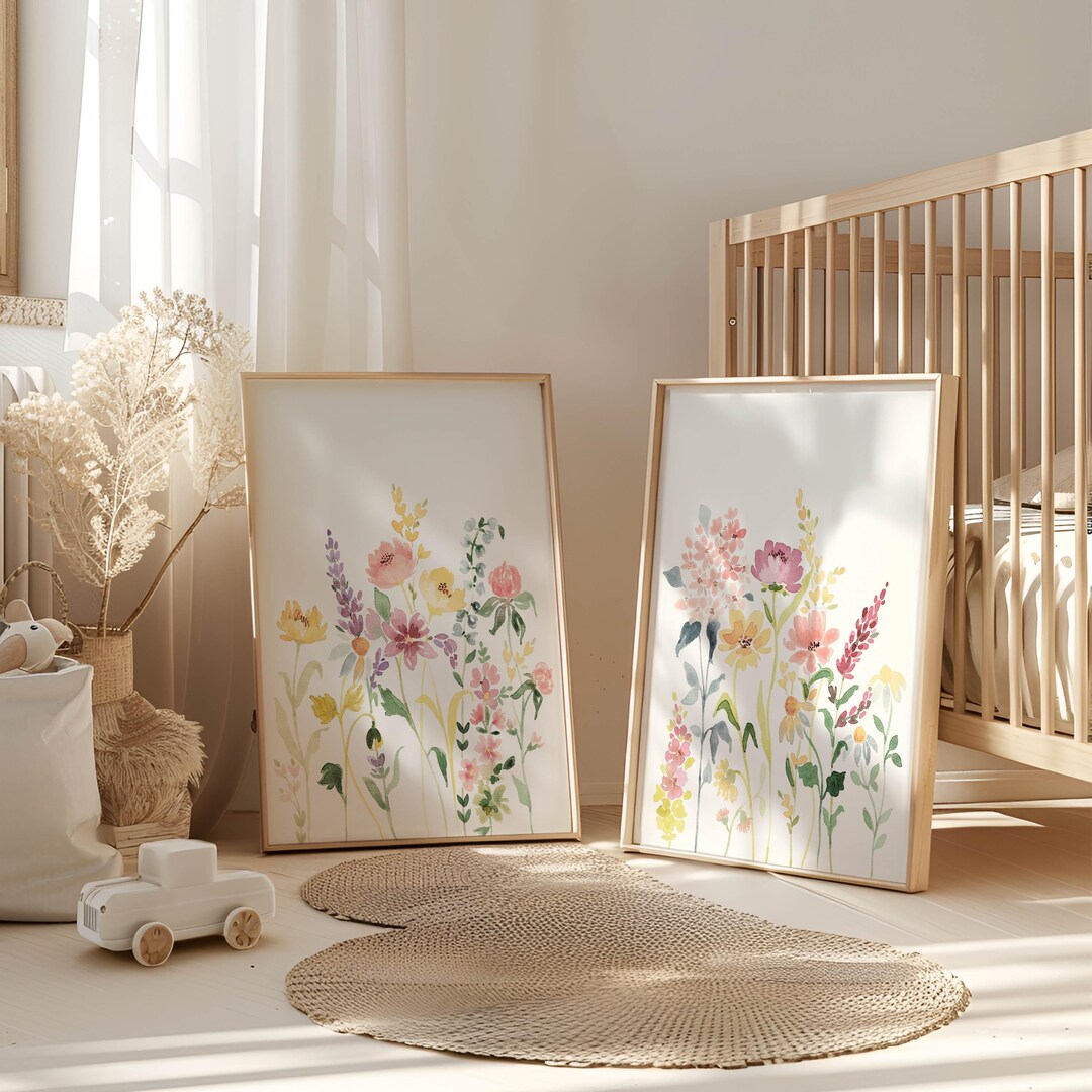 Wildflower Watercolor Prints Set: Floral Nursery Art (digital Download ...