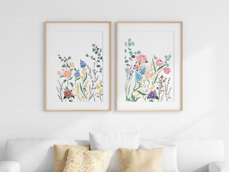 Wildflower Watercolor Printable Set of 2 Colorful Floral Wall - Etsy