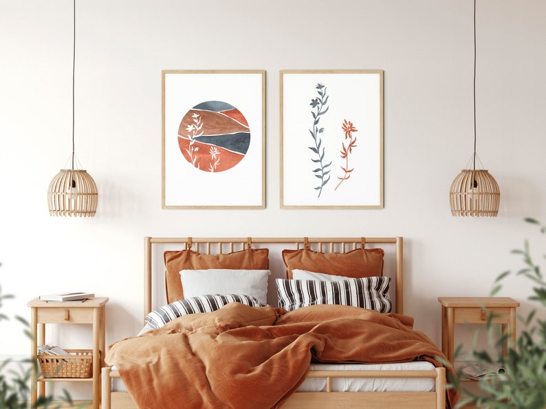 Abstract Boho Wall Art Printable Bedroom Wall Decor Mid | Etsy