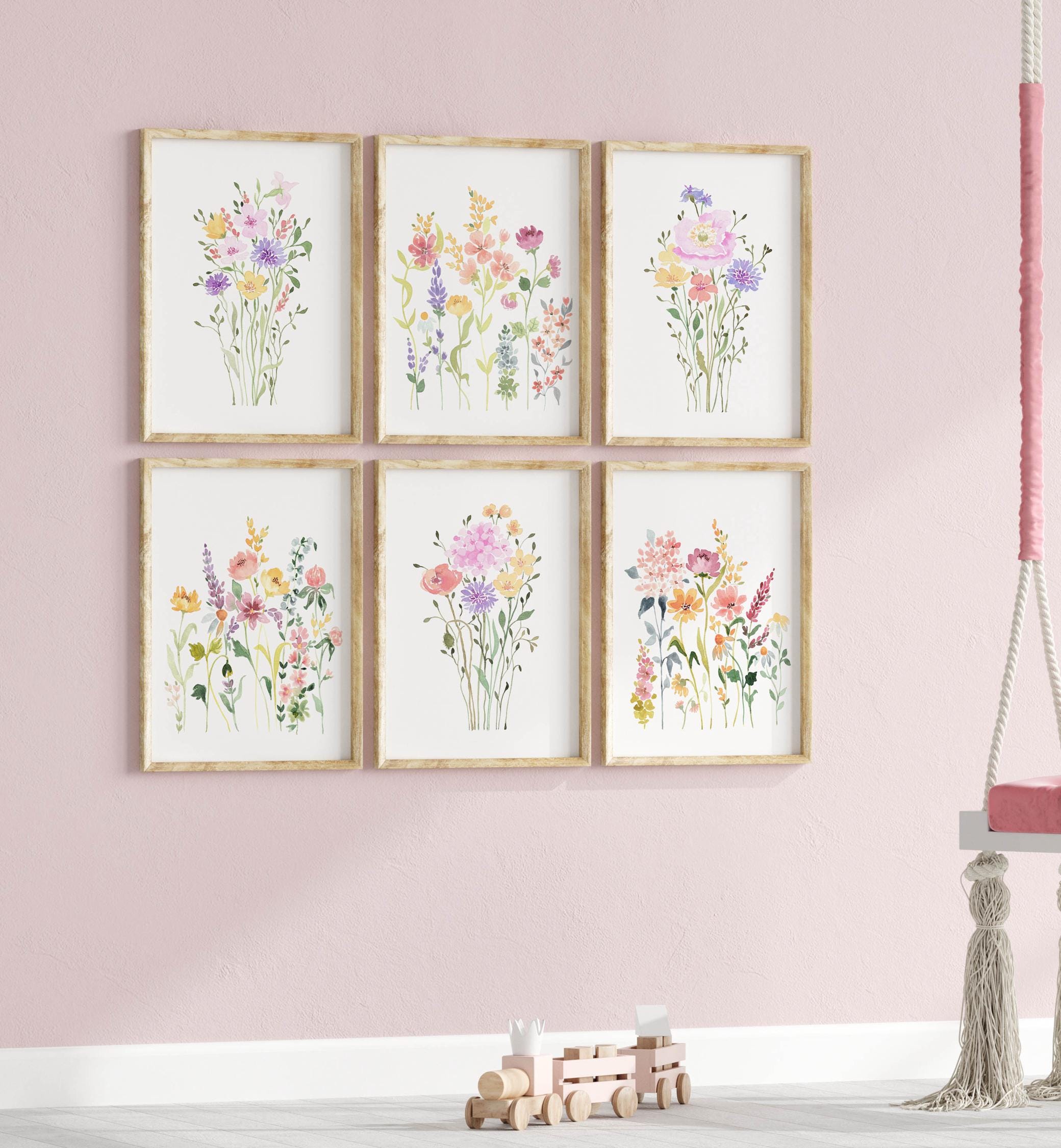 Wildflower Watercolor Prints Set: Colorful Floral Nursery Art (digital ...