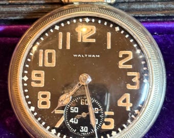 WWII Era Waltham Black Dial Mechanical Pocket Watch