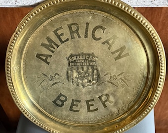 Vintage original    Pre pro brass 12 inch  American Brew Company beer tray ( Rochester, NY)