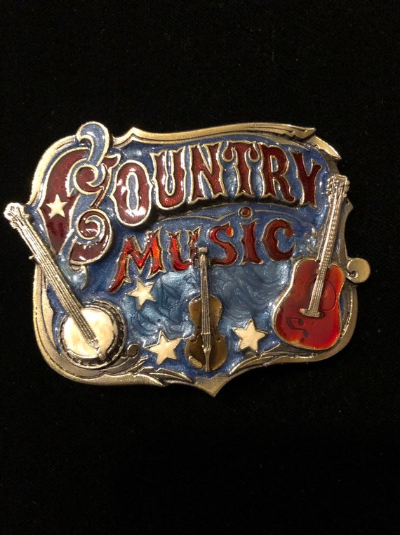 Vintage  Country Music Brass Enameled Belt Buckle 