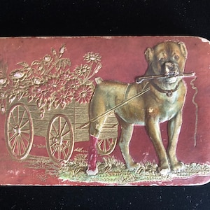 Vintage 1880s Leather Bound Autograph Book in Excellent condition with Dog on cover