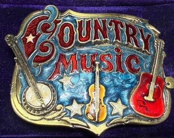 Vintage 1982 Original Enameled Country Music  belt buckle in excellent condition