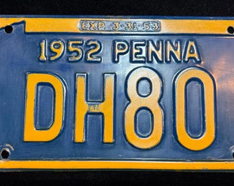 Vintage Originsl 1952 Pennsylvania License Plate