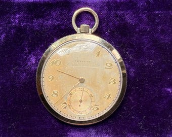 Wittnauer Pocket Watch Super Rare Mechanical Gold Dial Checkered Case Works Wittnauer Pocket Watch Swiss 15 Jewels Cal: 65 Original fob  main image 4
