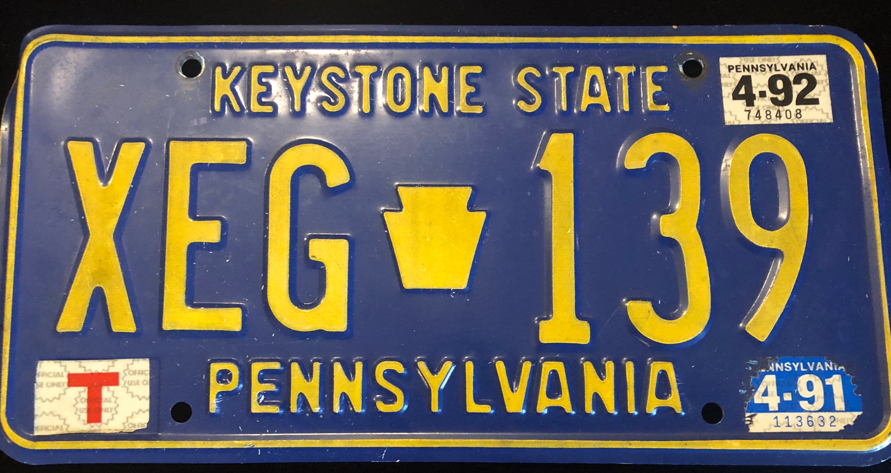 1991 PA License Plate in Good Condition