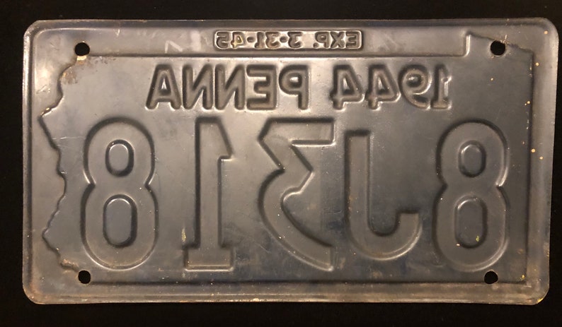 1944 PA Vintage Original License Plate in good Condition