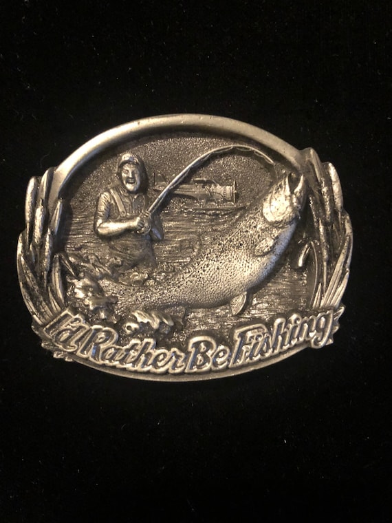 Vintage 1995 Id Rather Be Fishing Brass Belt Buckle unisex -  Canada