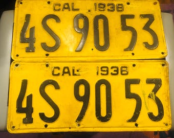 Vintage Set of Two(2) Matching 1938 California License plates in Good Condition
