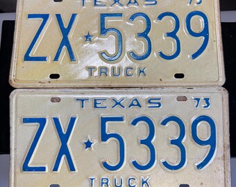 1973 Texas Truck License Plates Set (2 Matching Originals)