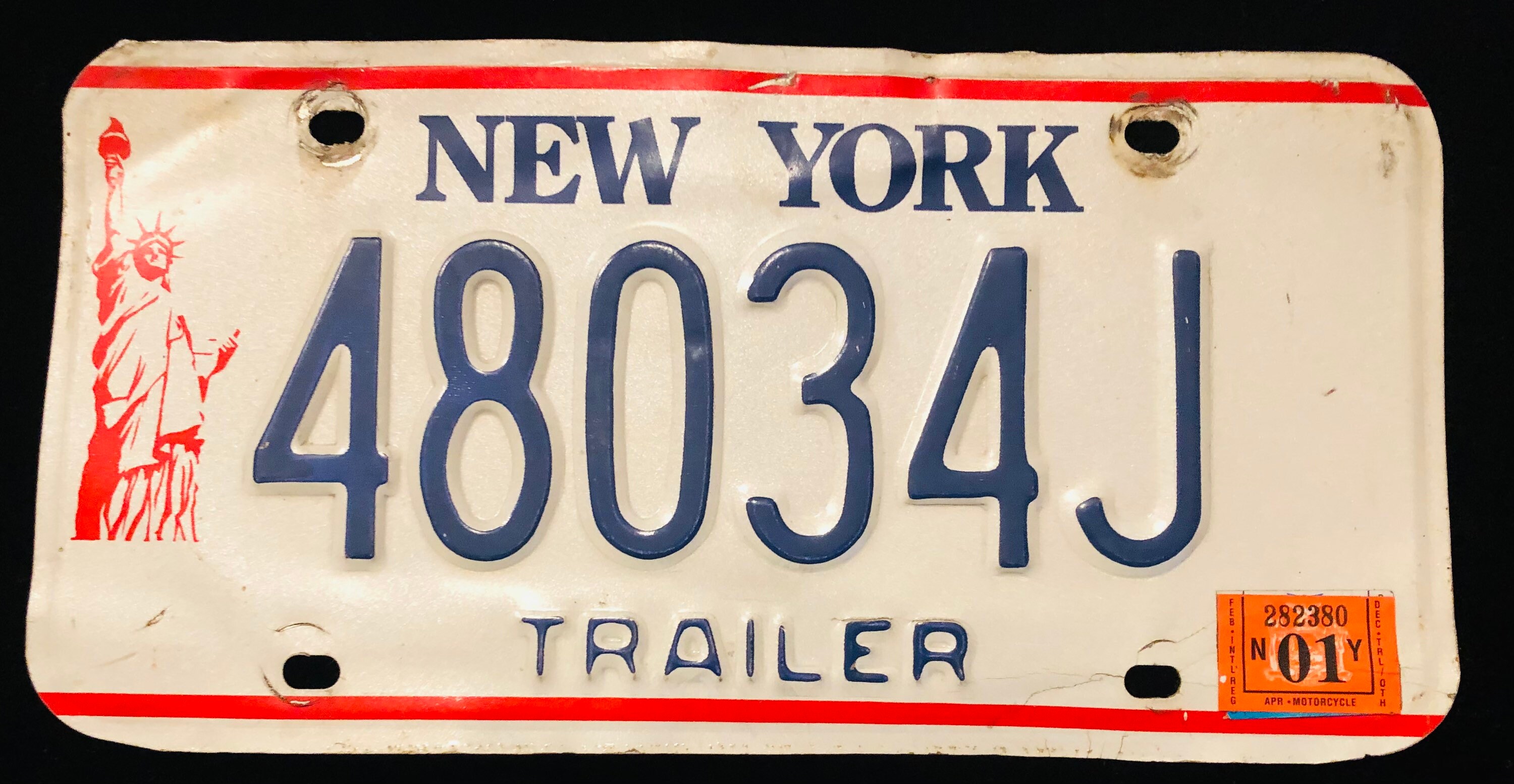 Vintage Original 1990s NY Trailer License Plate With 2001