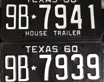 Vintage 1960 Texas House Trailer License Plates (Set of 2)