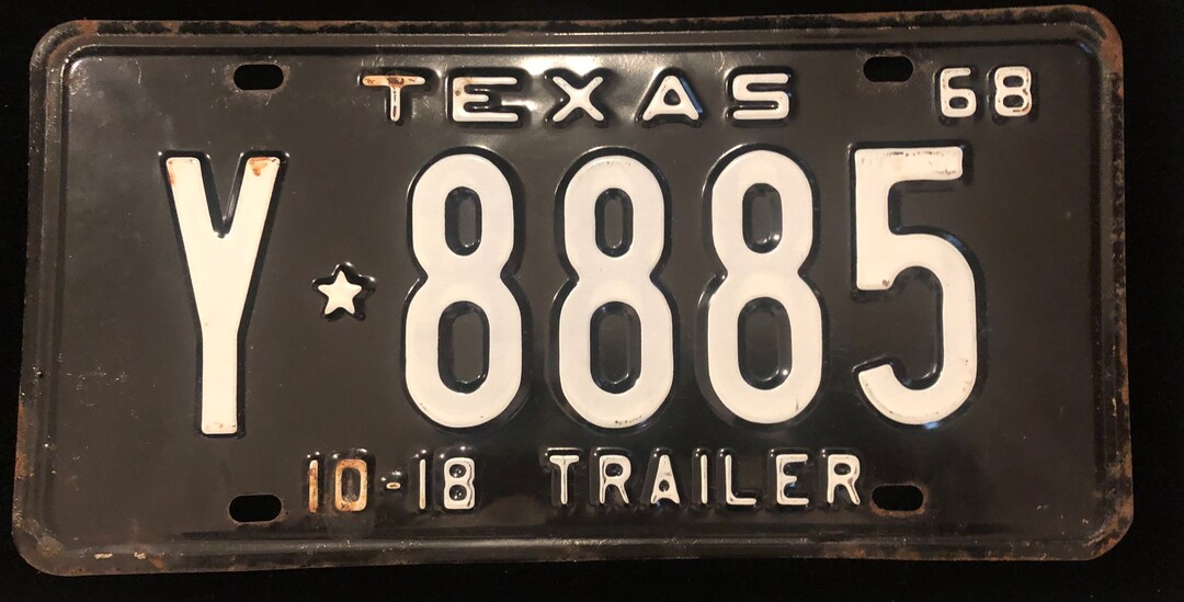 Vintage Original 1968 Texas Trailer License Plate in Excellent