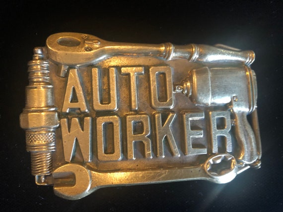 Vintage Original Brass Auto Worker Brass Buckle i… - image 2