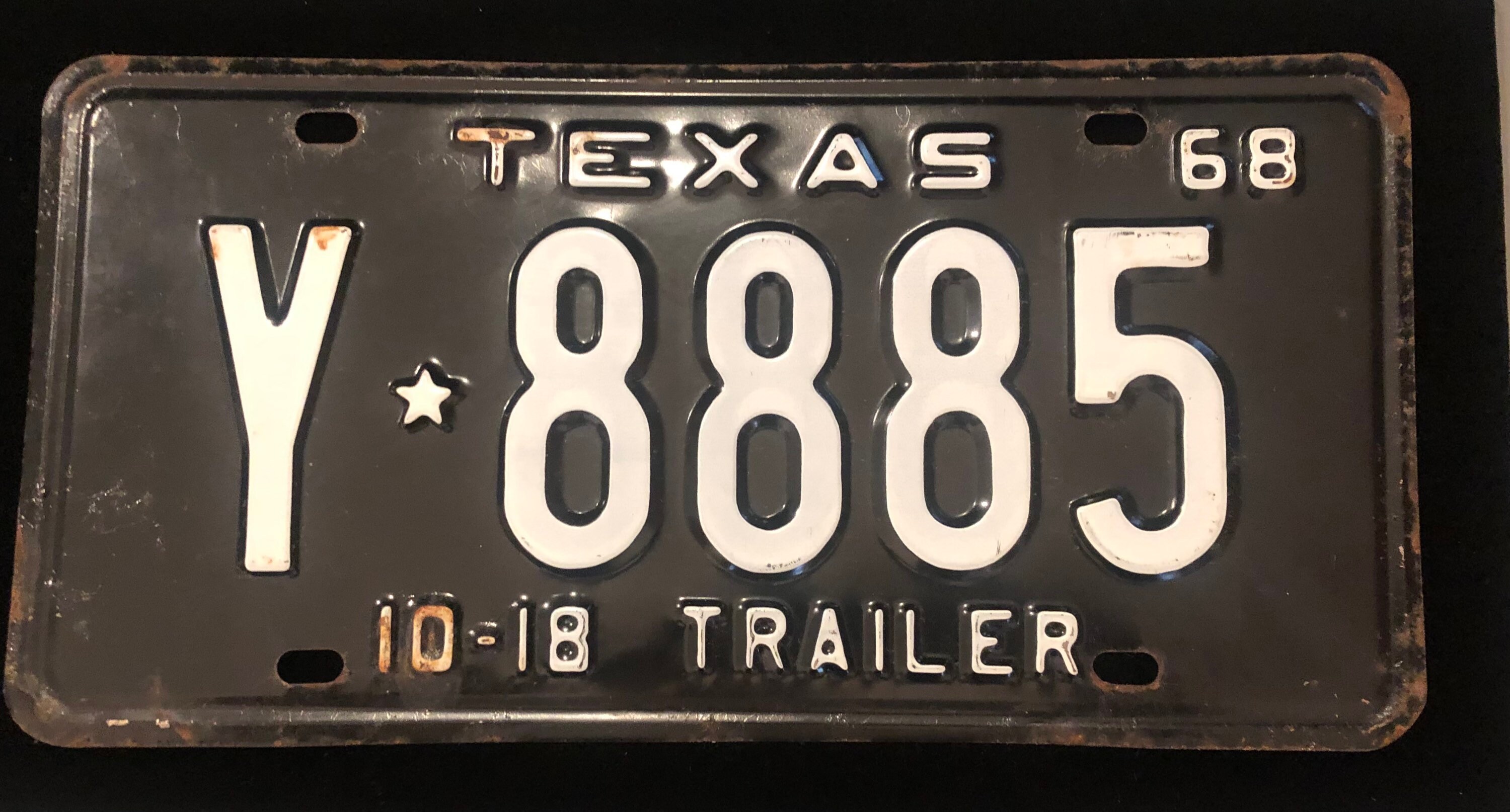 Vintage Original 1968 Texas Trailer License Plate in Excellent