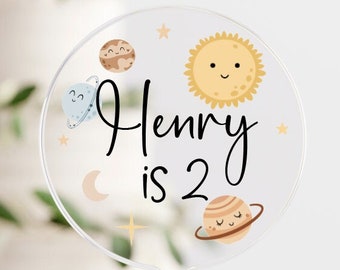 outer space planets birthday acrylic cake topper girl boy any age and personalised