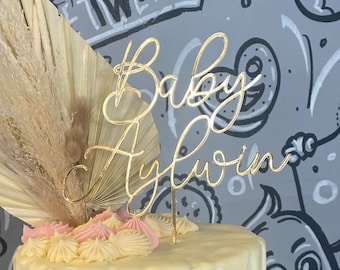 Gold acrylic baby shower cake topper birthday custom personalised party cake topper boho