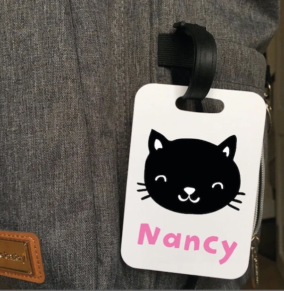 Cat name tag personalised luggage tag suitcase tag holiday gift school bag label school bag school bag tag tag personalised tag Etsy