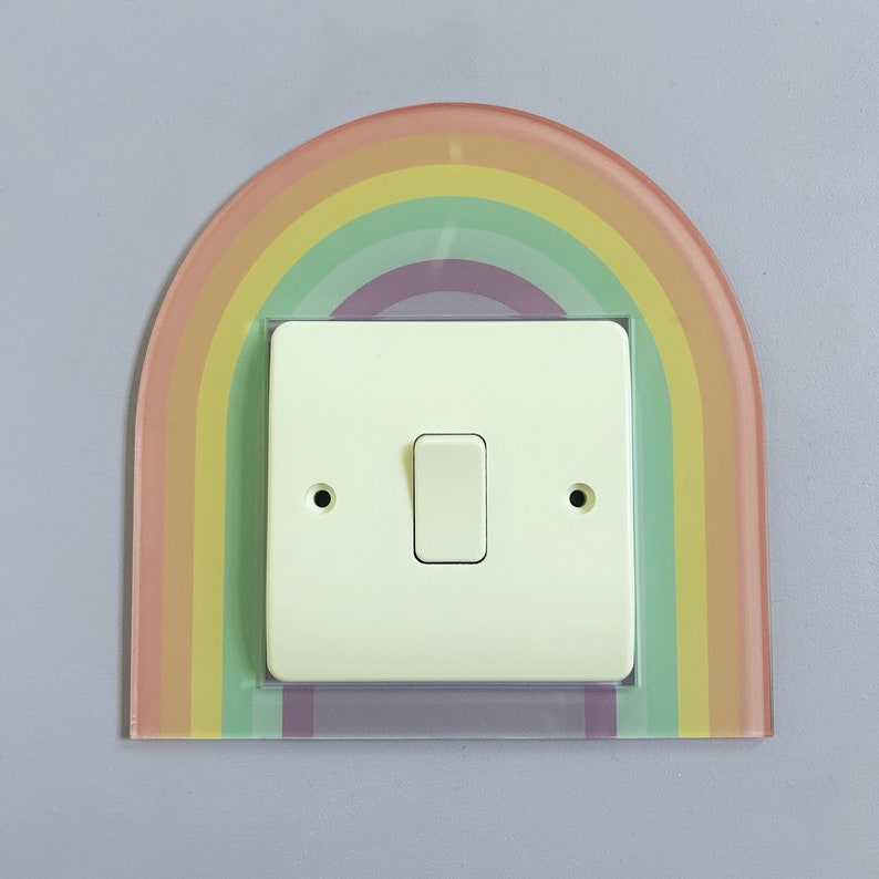 Pastel Rainbow Acrylic Light Switch Surround Cover UK Light Switch Kids Bedroom Decor Maximalist Dopamine decor Pink image 6