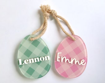 Easter basket tag | Egg shape tag | name tag | Personalised Easter Gift | Easter egg hunt | rainbow retro patterns