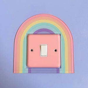 Pastel Rainbow Acrylic Light Switch Surround Cover UK Light Switch Kids Bedroom Decor Maximalist Dopamine decor Pink image 1