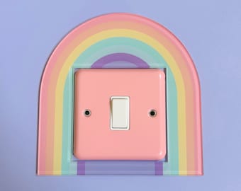 Pastel Rainbow Acrylic Light Switch Surround Cover | UK Light Switch | Kids Bedroom Decor | Maximalist | Dopamine decor | Pink