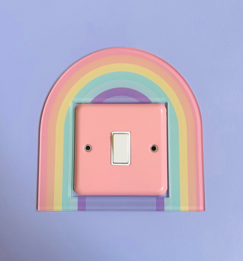 Pastel Rainbow Acrylic Light Switch Surround Cover UK Light Switch Kids Bedroom Decor Maximalist Dopamine decor Pink image 1
