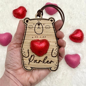 Personalised hanging valentines bear for your own chocolates