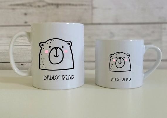 Daddy Bear Matching Adult and Kids Mug Set Fathers Day Gift photo
