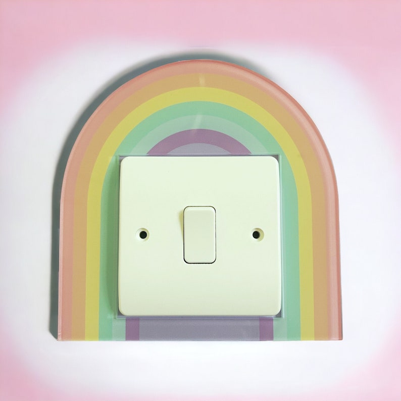 Pastel Rainbow Acrylic Light Switch Surround Cover UK Light Switch Kids Bedroom Decor Maximalist Dopamine decor Pink image 5